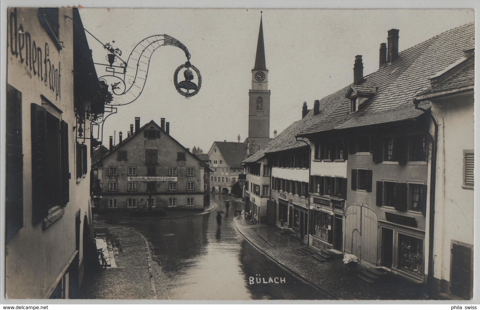 Bülach - Gasthof Mohren Kopf, Wirtschaft Und Metzgerei J. Surber - Animee Bei Regen - - Bülach