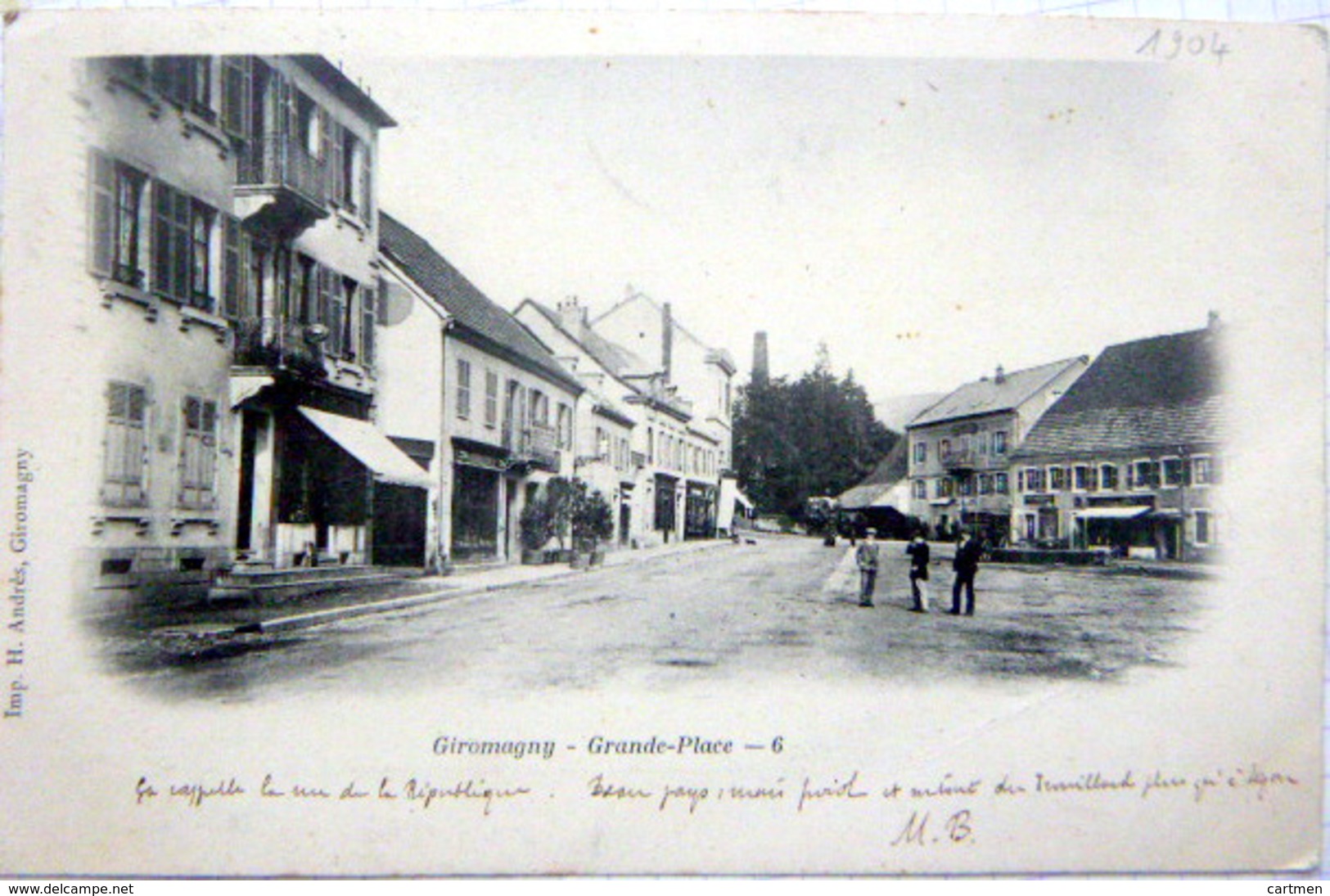 GIROMAGNY GRANDE PLACE COMMERCES CARTE PIONNIERE VOYAGE 1904 - Giromagny