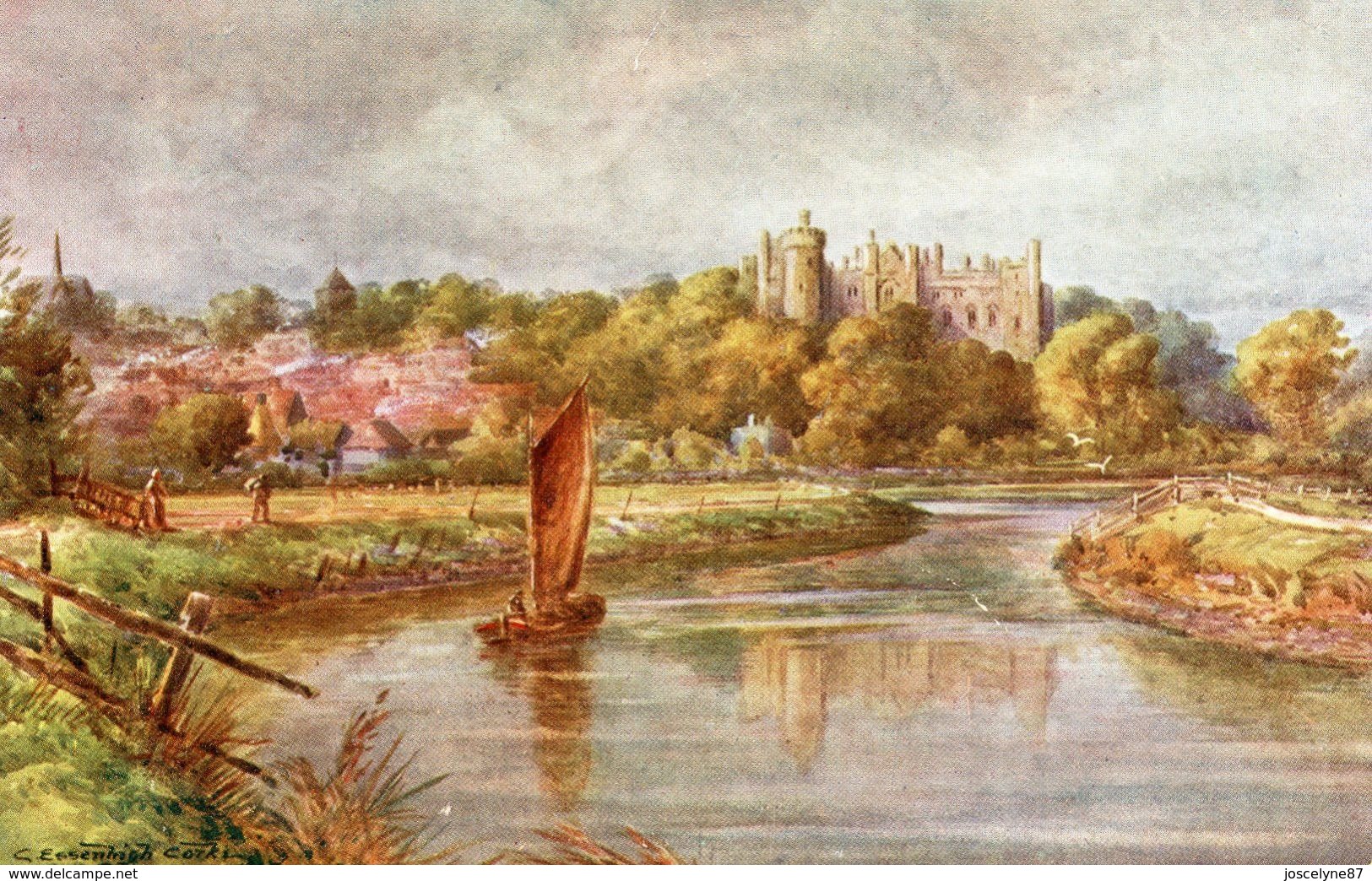 Barque De Pêche à Voile - Arundel Castle From The River - Illustration Essenhigh Corke - Pêche