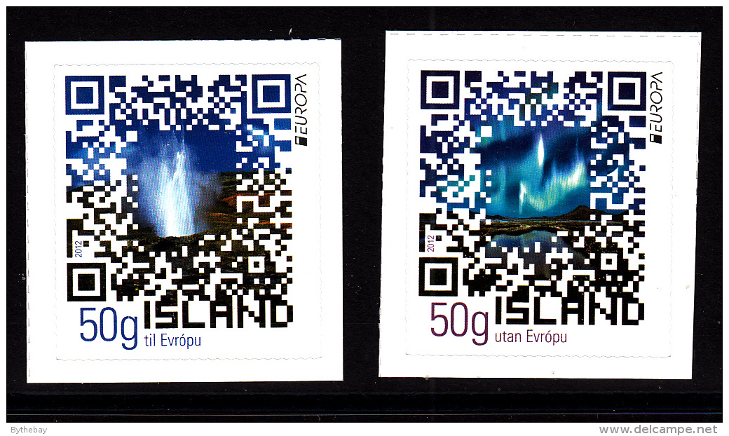 Iceland 2012 MNH Scott #1274-#1275 Set Of 2 QR Codes - EUROPA Rouletted 4 Sides - Unused Stamps