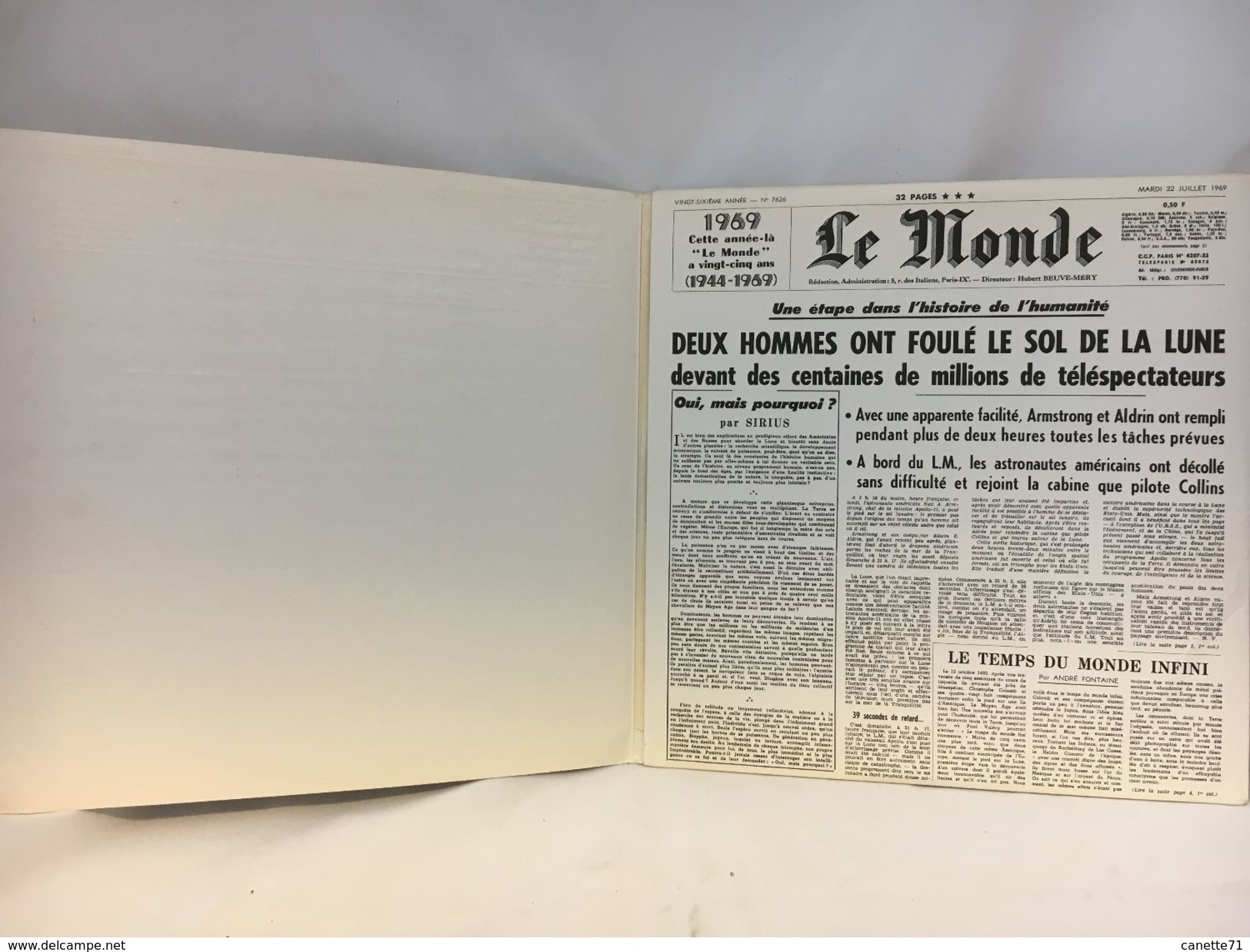 Disque Le Monde 22 Juillet 1969 - 1969 25ans Du Journal - Audio-Video