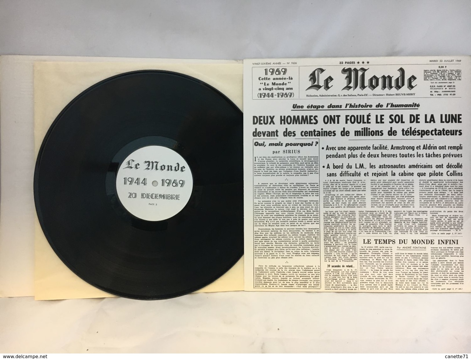 Disque Le Monde 22 Juillet 1969 - 1969 25ans Du Journal - Audio-video