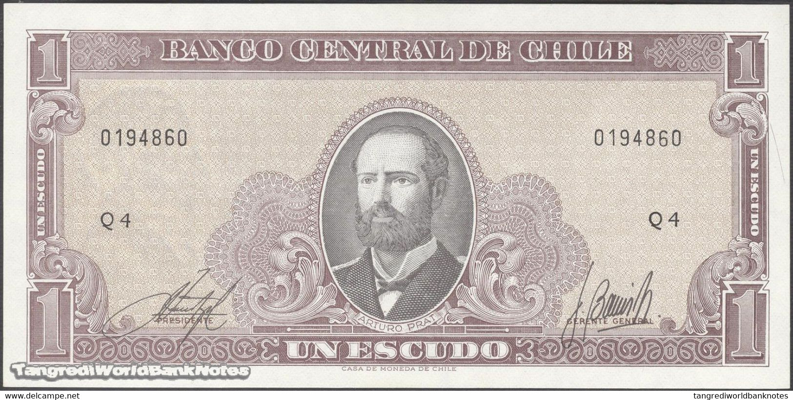 TWN - CHILE 136b - 1 Escudo 1964 Serie Q 4 - Signatures: Inostroza & Barrios UNC - Cile