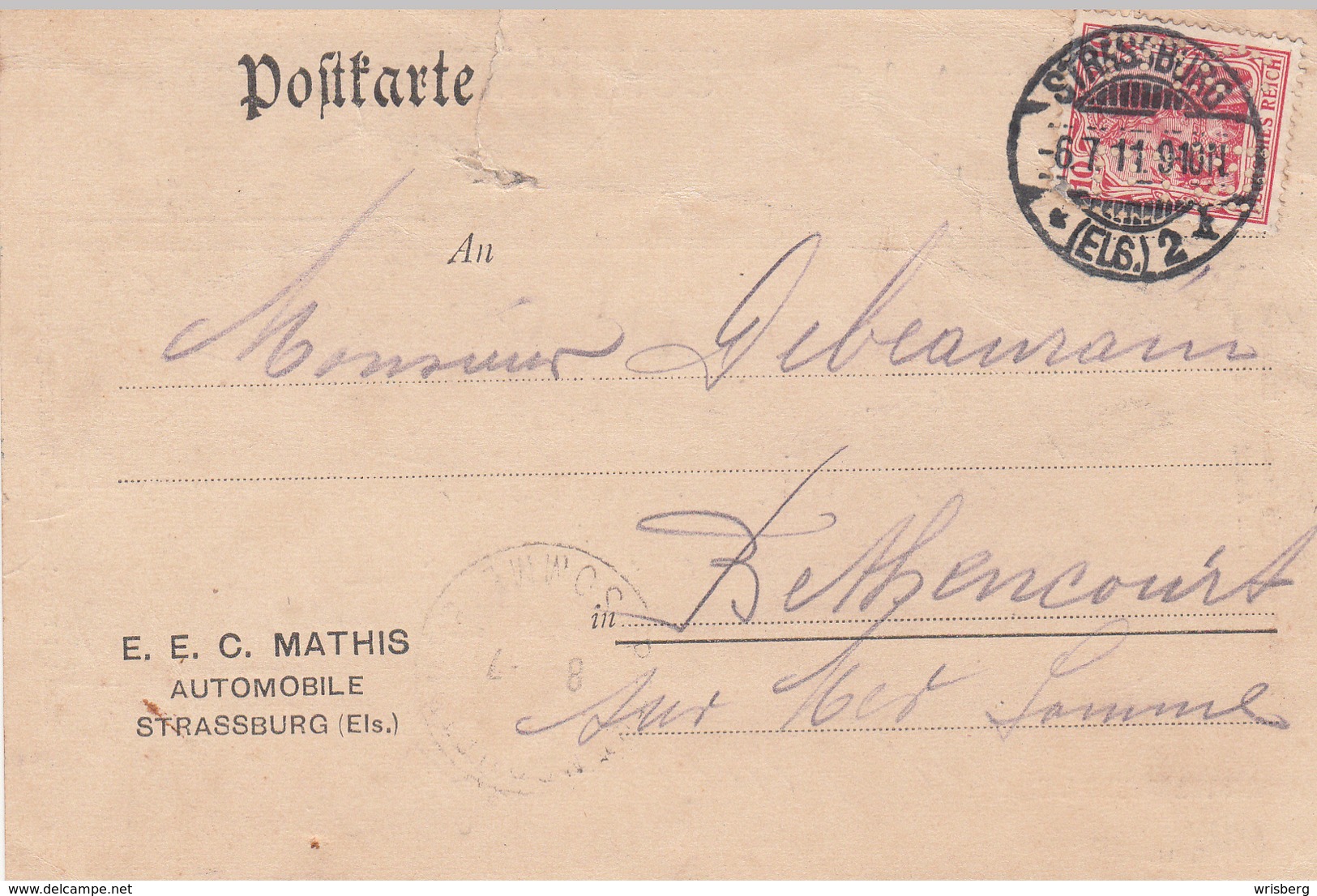 Env Affr Michel 86 Obl STRASSBURG / * (ELS) 2 K Du 6.7.11 Perforé E E / C M = Emile Ernest Charles MATHIS - Other & Unclassified