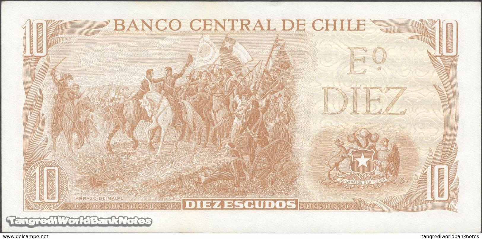 TWN - CHILE 143a - 10 Escudos 1976 Serie A 15 - Signatures: Inostroza & Barrios UNC - Cile