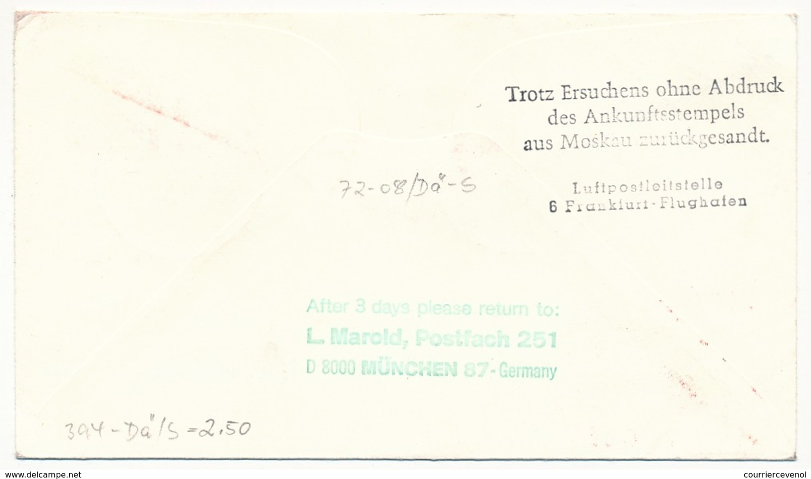 DANEMARK - Enveloppe Premier Vol Lufthansa -Francfort => Moscou 1972 - Airmail