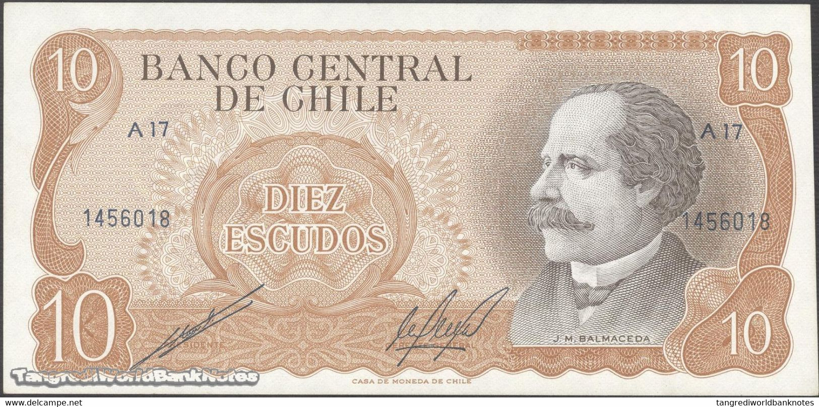 TWN - CHILE 143b - 10 Escudos 1976 Serie A 17 - Signatures: Cano & Molina UNC - Cile