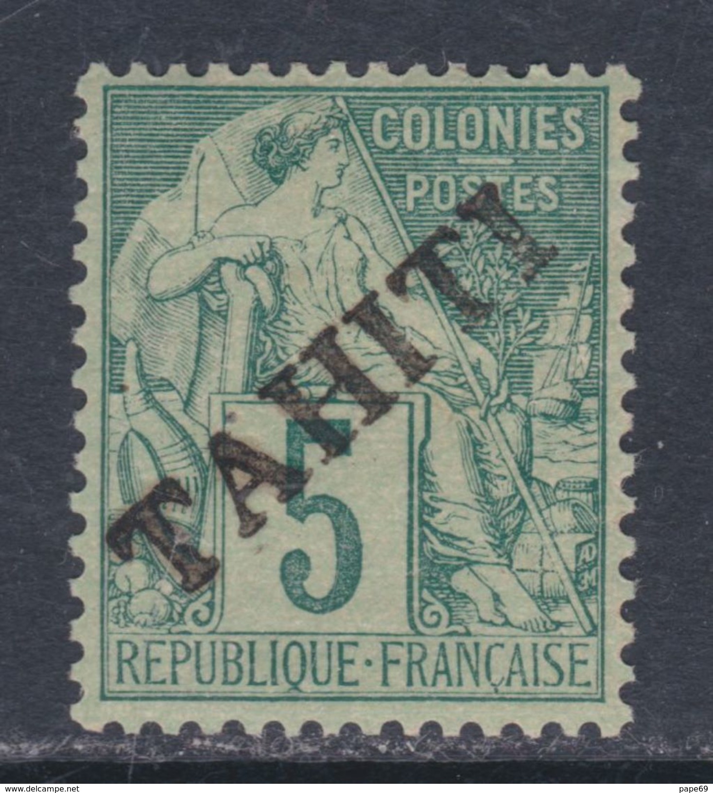 Tahiti N° 10 X Timbre Des Colonies Françaises Surchargé : 5 C. Vert Trace De Charnière Sinon TB - Ungebraucht