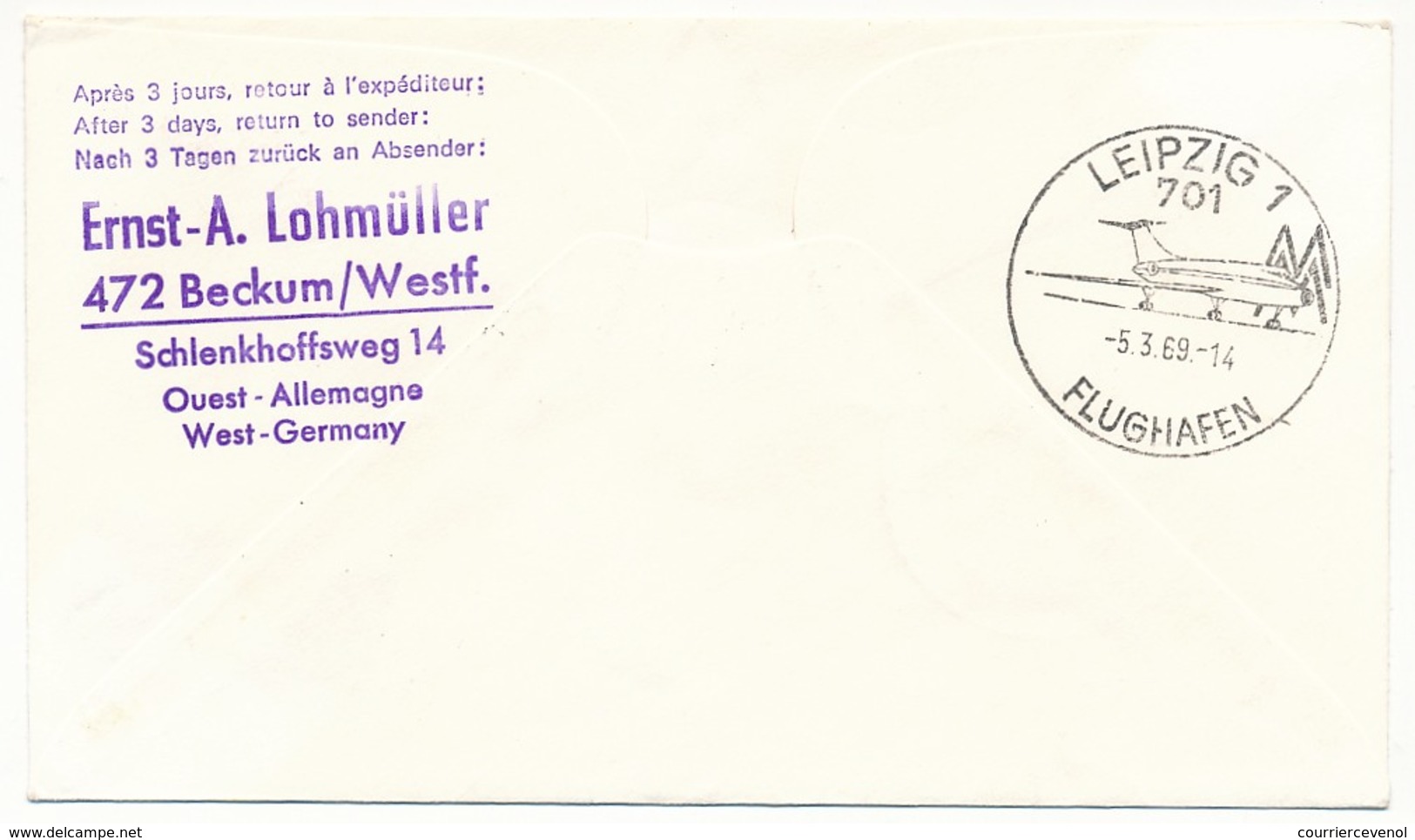 DANEMARK - Enveloppe Foire De Leipzig - 50eme Anniversaire Vol Spécial - 1969 - Poste Aérienne