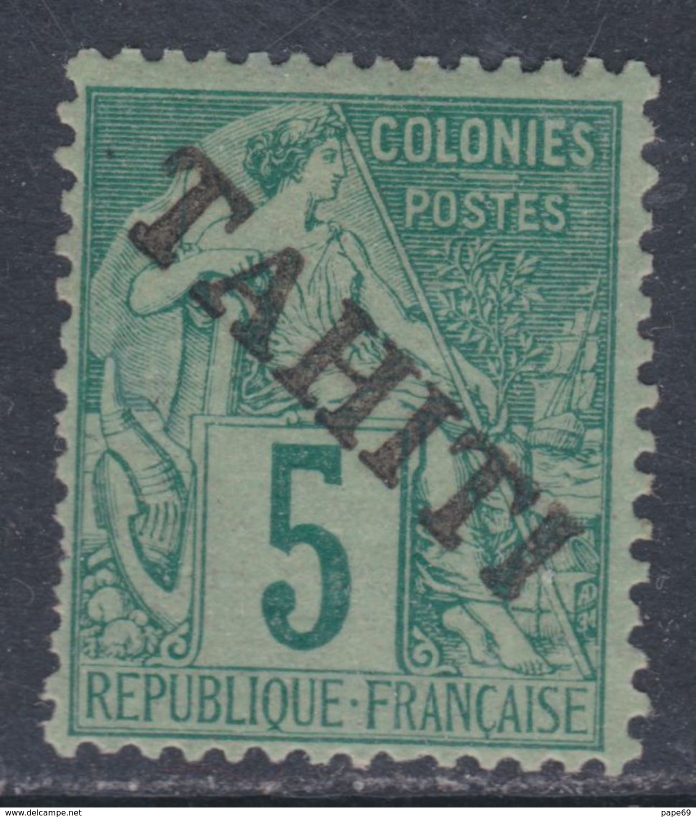 Tahiti N° 10a X Timbre Des Colonies Françaises Surchargé : 5 C. Vert Variété : Surcharge Renversée Trace De Ch. Sinon TB - Unused Stamps