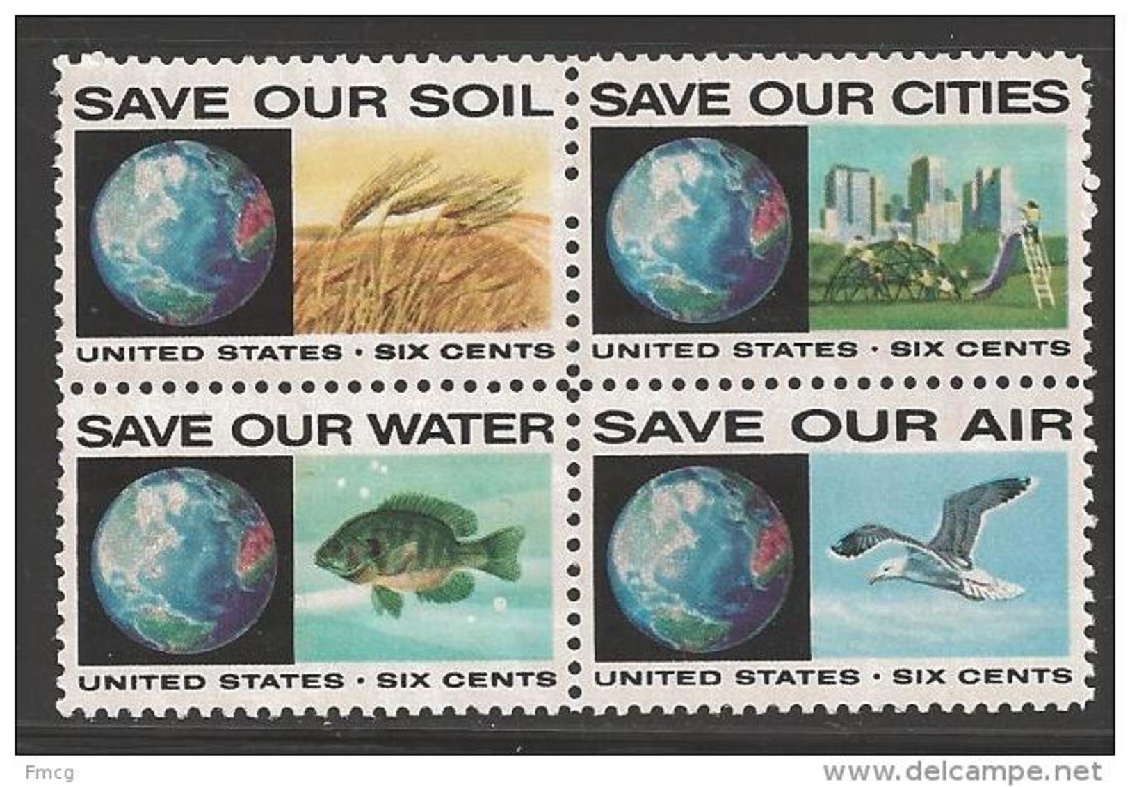 1970 6 Cents Anti-Pollution Block Of 4 Mint Never Hinged - Nuovi