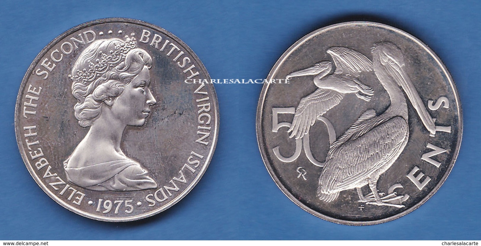 BRITISH VIRGIN ISLANDS 1975  PROOF 50 CENTS  BIRDS PELICANS  SUPERB CONDITION - Isole Vergini Britanniche