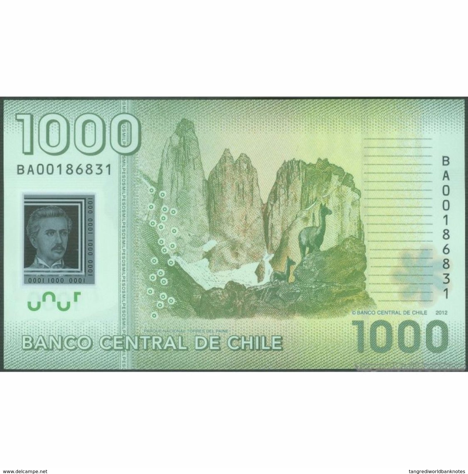 TWN - CHILE 161c - 1000 1.000 Escudos 2012 Polymer - Serie BA - Signatures: Vergara & Zurbuchen UNC - Cile