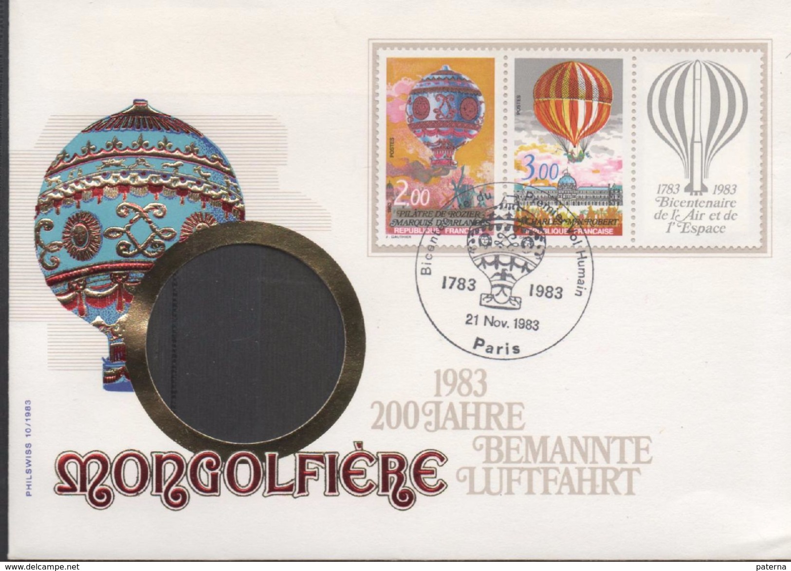 3190  Carta París 1983,  1º Vuelo Humano En Globo, Premier Vol Humain,  Mongolfiere - Montgolfier