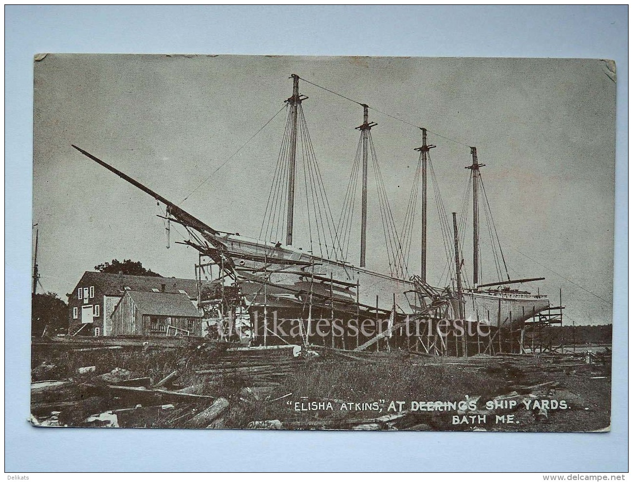 USA BATH MAINE Shipbuilding Deering's Ship Yards Elisha Atkins Old Postcard - Sonstige & Ohne Zuordnung