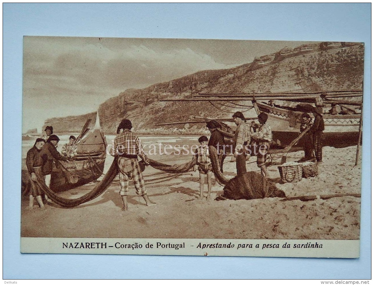 PORTOGALLO PORTUGAL NAZARE' Boat Caracao Pesca Sardinha Fisherman AK Old Postcard - Leiria