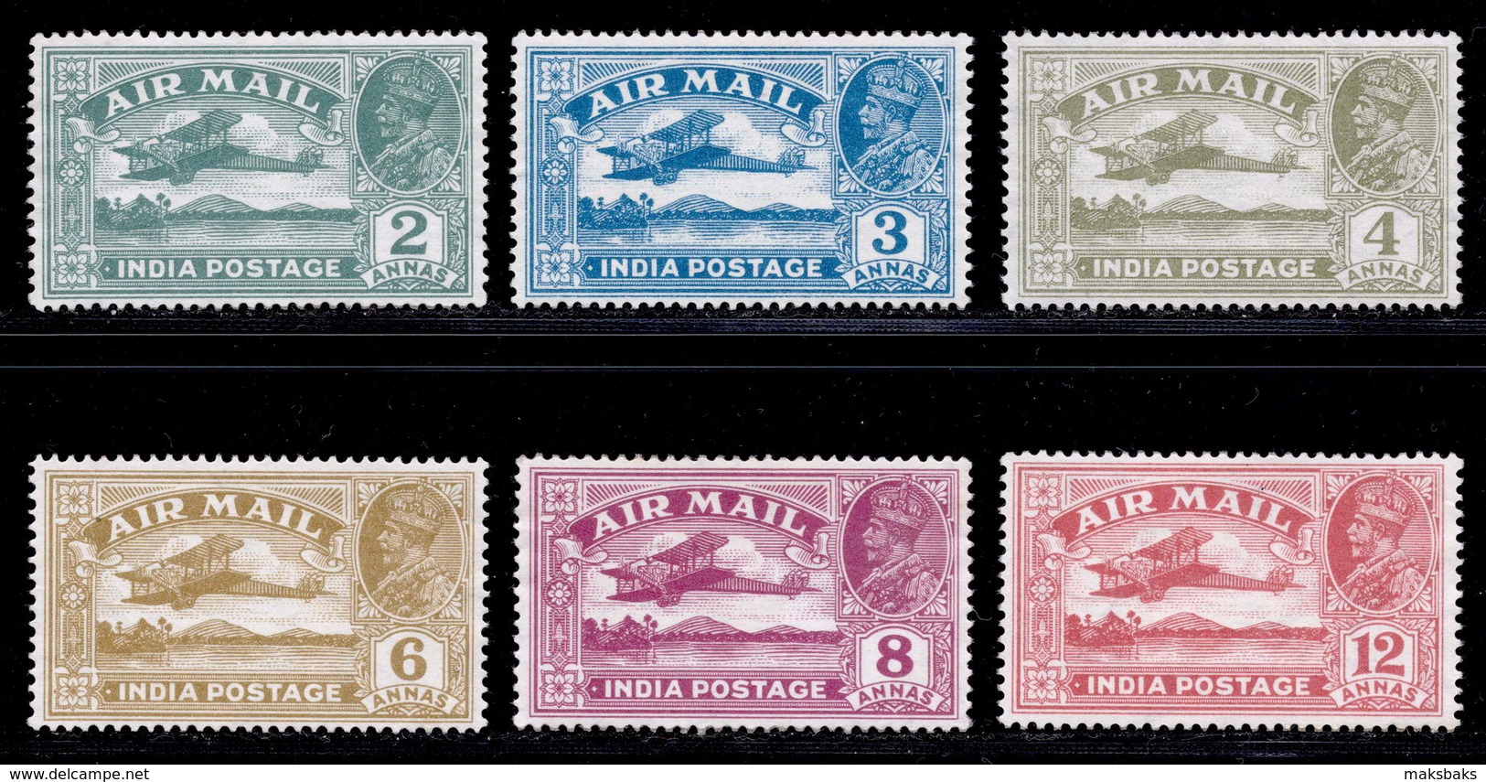 India 1929 Air Mail MNH/MH Set SG 220/225 Cat £45 - 1911-35 King George V