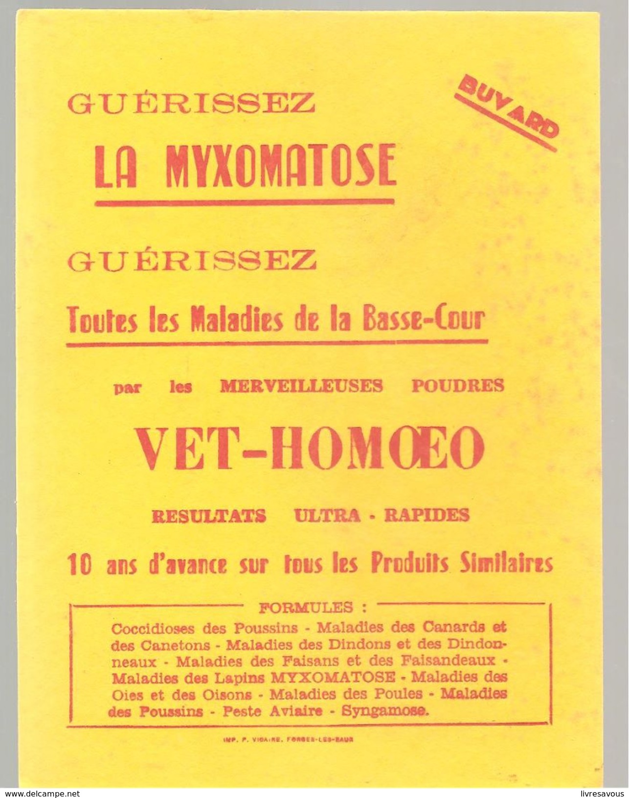 Buvard VET-HOMOEO Guérissez La Myxomatose Et Toutes Les Maladies De La Basse-Cour Avec Les Poudres VET-HOMOEO - Landbouw