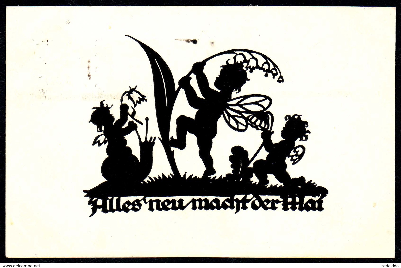 A8094 - Alte Glückwunschkarte - Scherenschnitt Silhouette - A. M. Schwindt - Hessischer Heimat Verlag - Gel 1939 - Silhouettes