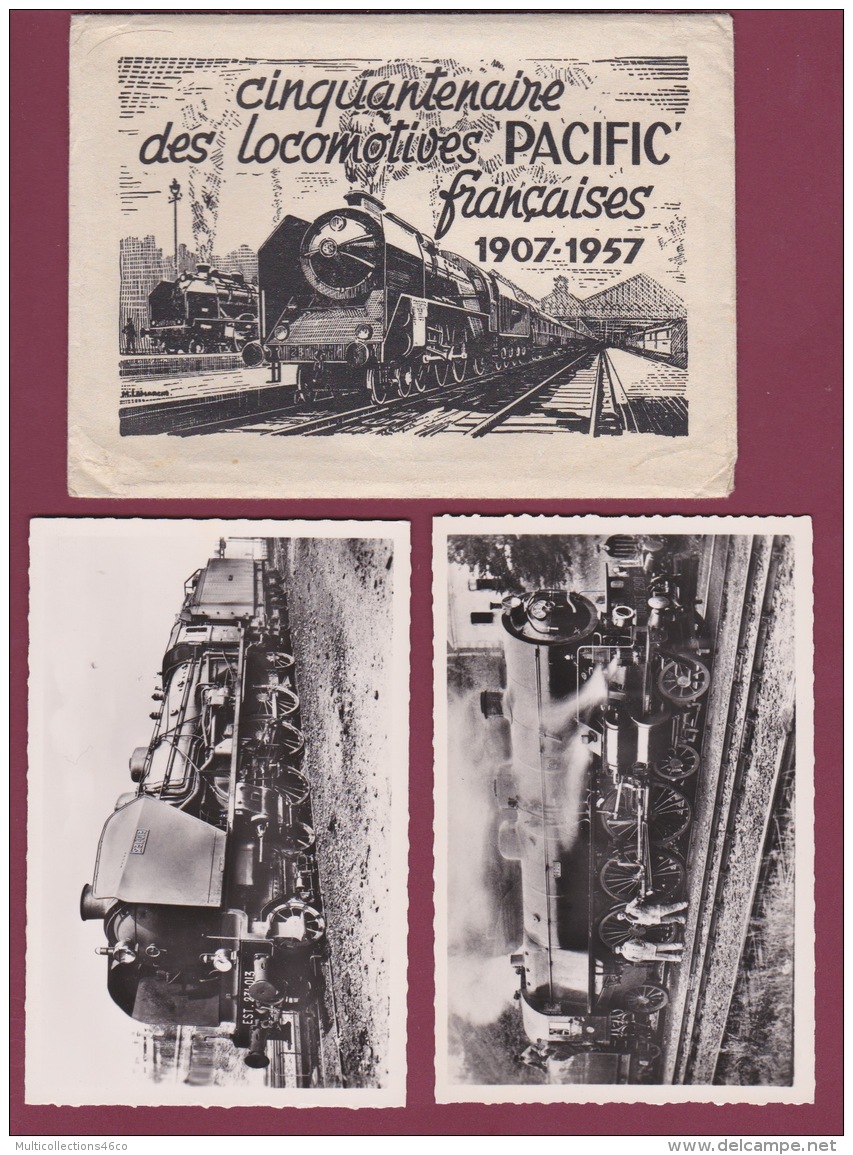 261017 - Enveloppe CINQUANTENAIRE DES LOCOMOTIVES PACIFIC Françaises 1907 1957 Avec 18 Cartes - Chemin De Fer Train SNCF - Trains
