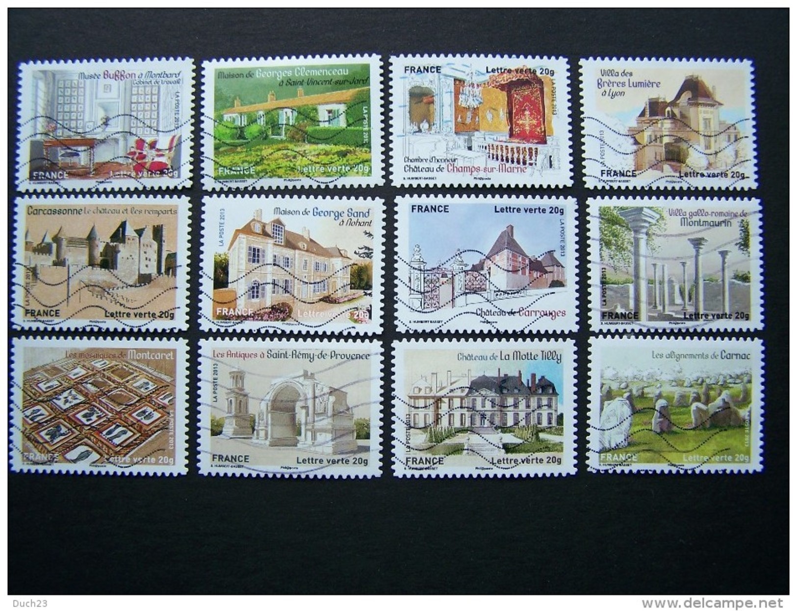 OBLITERE ANNEE 2013 N°865/876 SERIE COMPLETE 12 VALEURS CARNET PATRIMOINES DE FRANCE AUTOCOLLANT ADHESIF - Oblitérés