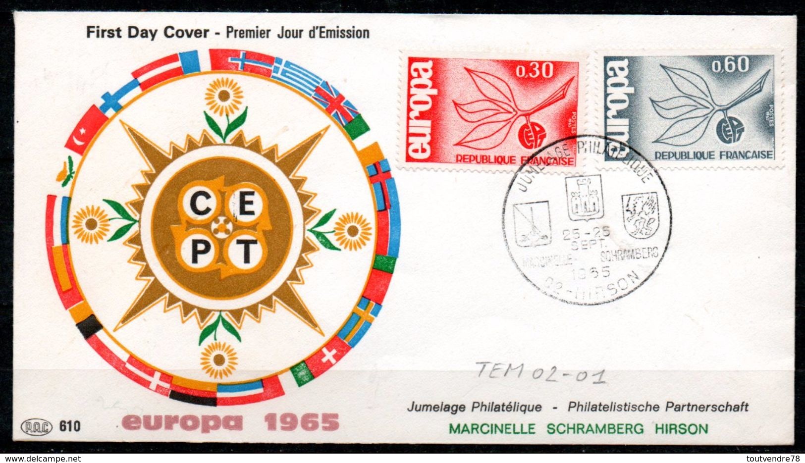 TEM02-01 : Dept 02 (Aisne) HIRSON 1965 > Jumelage Philatélique MARCINELLE SCHRAMBERG HIRSON - Cachets Commémoratifs