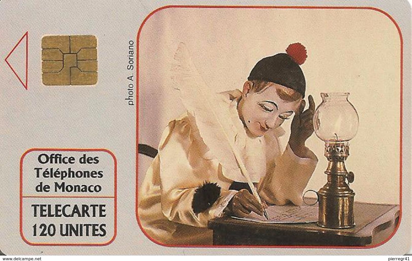 CARTE°-PUBLIC-MONACO-120U-MF 20-SO3-PIERROT L ECRIVAIN Série N° A 1A5576-UTILISE-TBE - Monaco