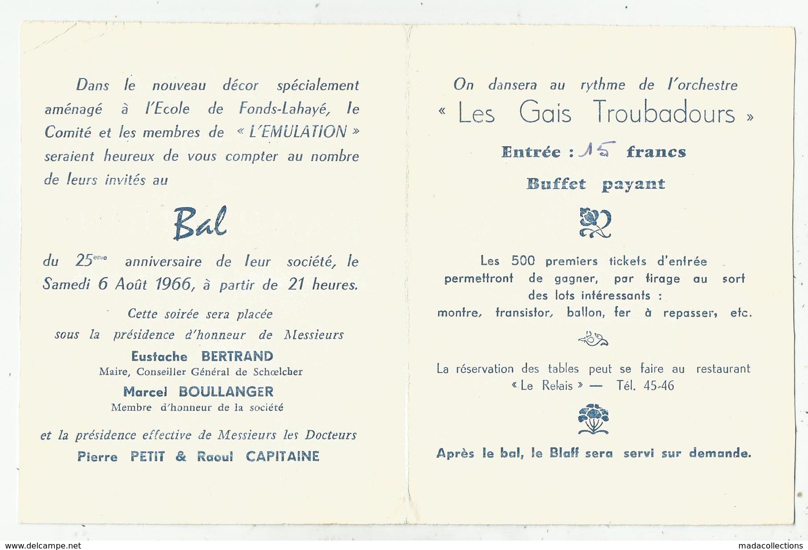 Grand Bal Du 25e Anniversaire De L'Emulation - Août 1966 - Schoelcher (Martinique) - Autres & Non Classés