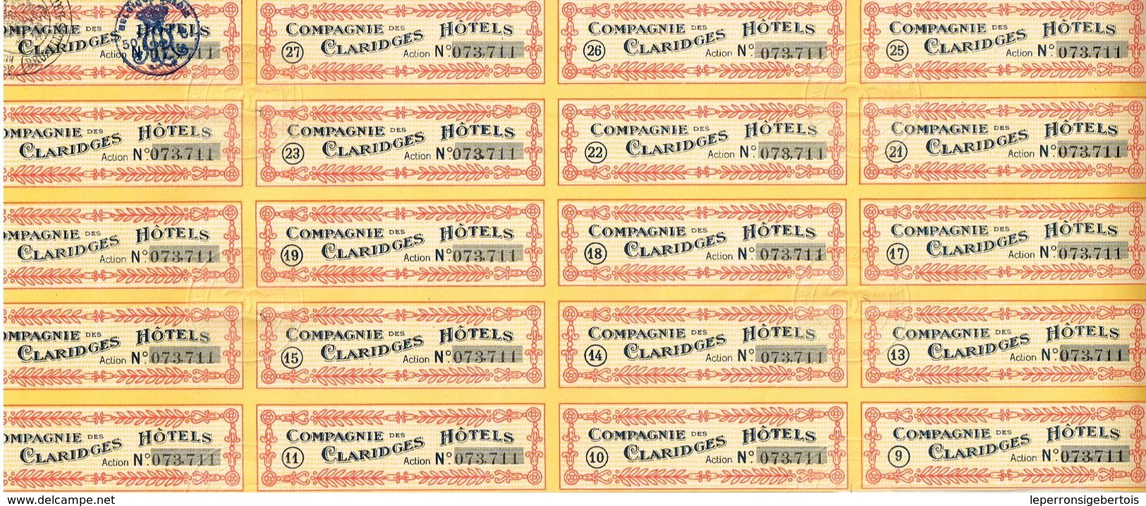 Action Ancienne - Compagnie Des Claridges Hôtels - Titre De 1921 - Tourisme