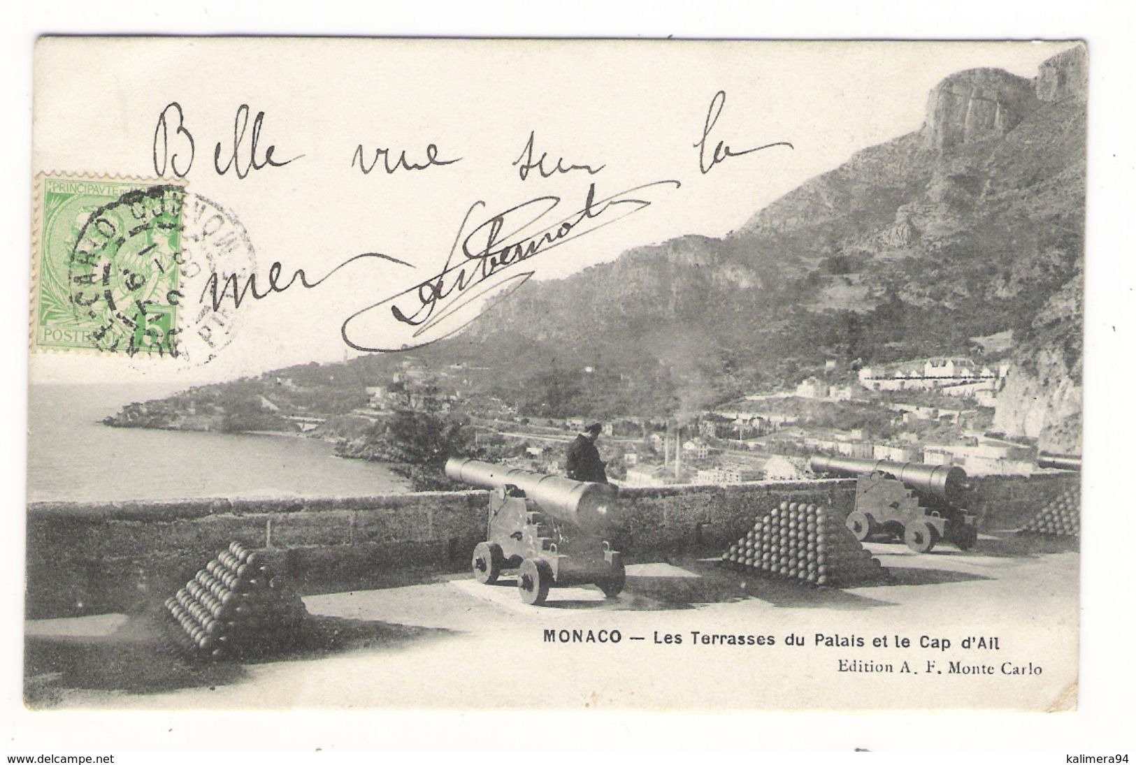 MONACO  /  LES  TERRASSES  DU  PALAIS  ET  LE  CAP  D' AIL  ( Canons Et Boulets ) /  Beau Timbre - Las Terrazas