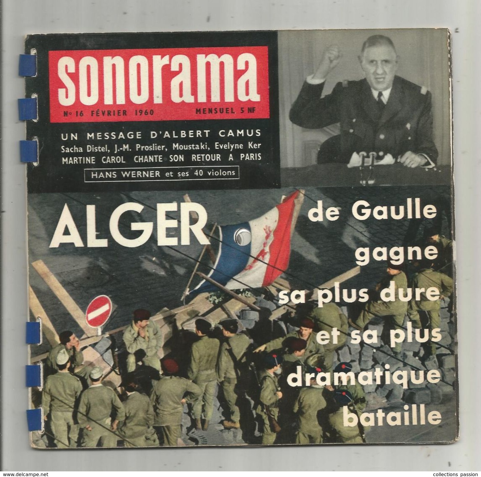 SONORAMA N° 16 , 1960 , 6 Disques Souples , Alger , De Gaulle, A. Camus , Distel , Moustaki , Frais Fr :4.25€ - Collector's Editions