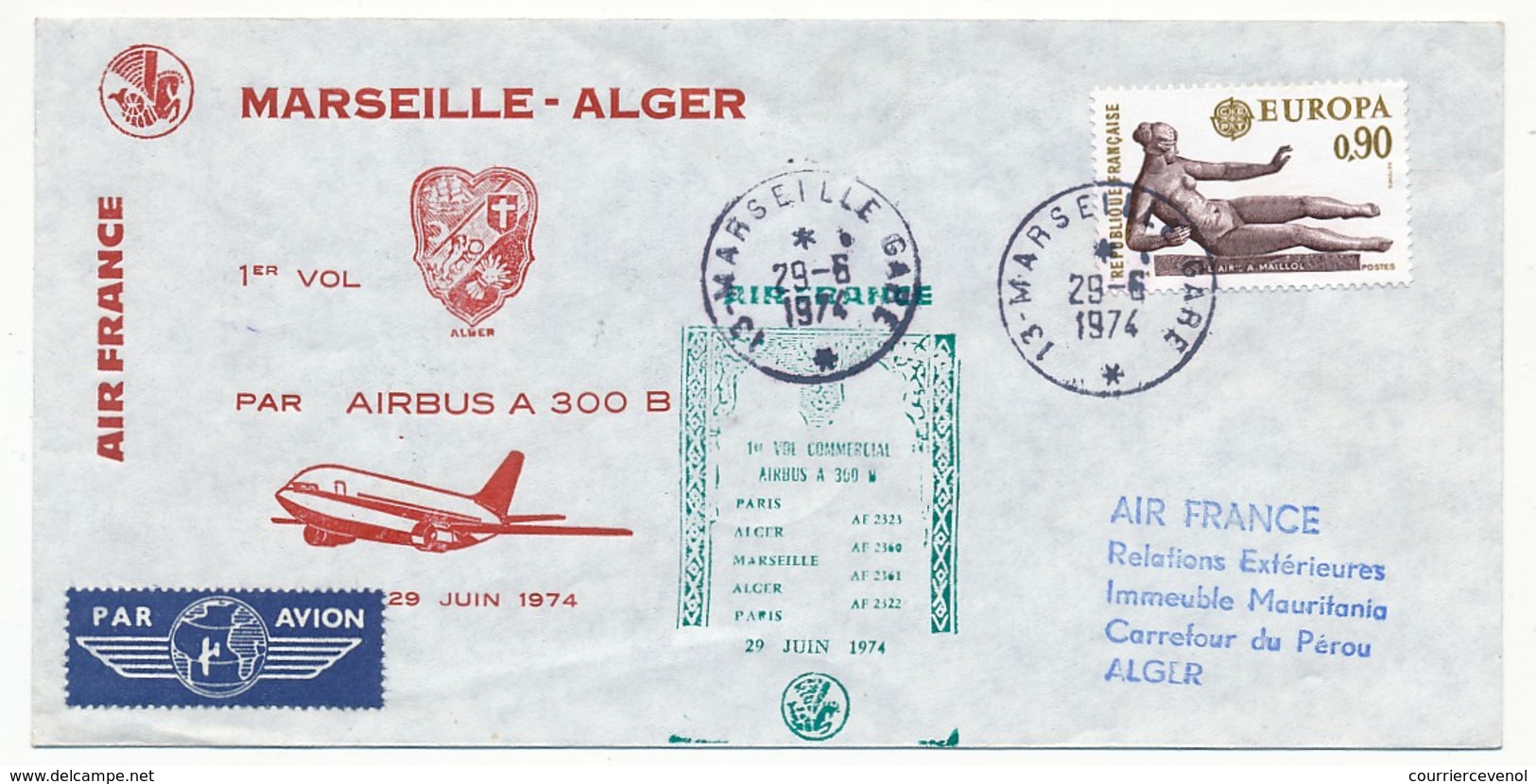 FRANCE - 2 Enveloppes - Marseille Alger (et Retour) Airbus 300B - 1974 - First Flight Covers