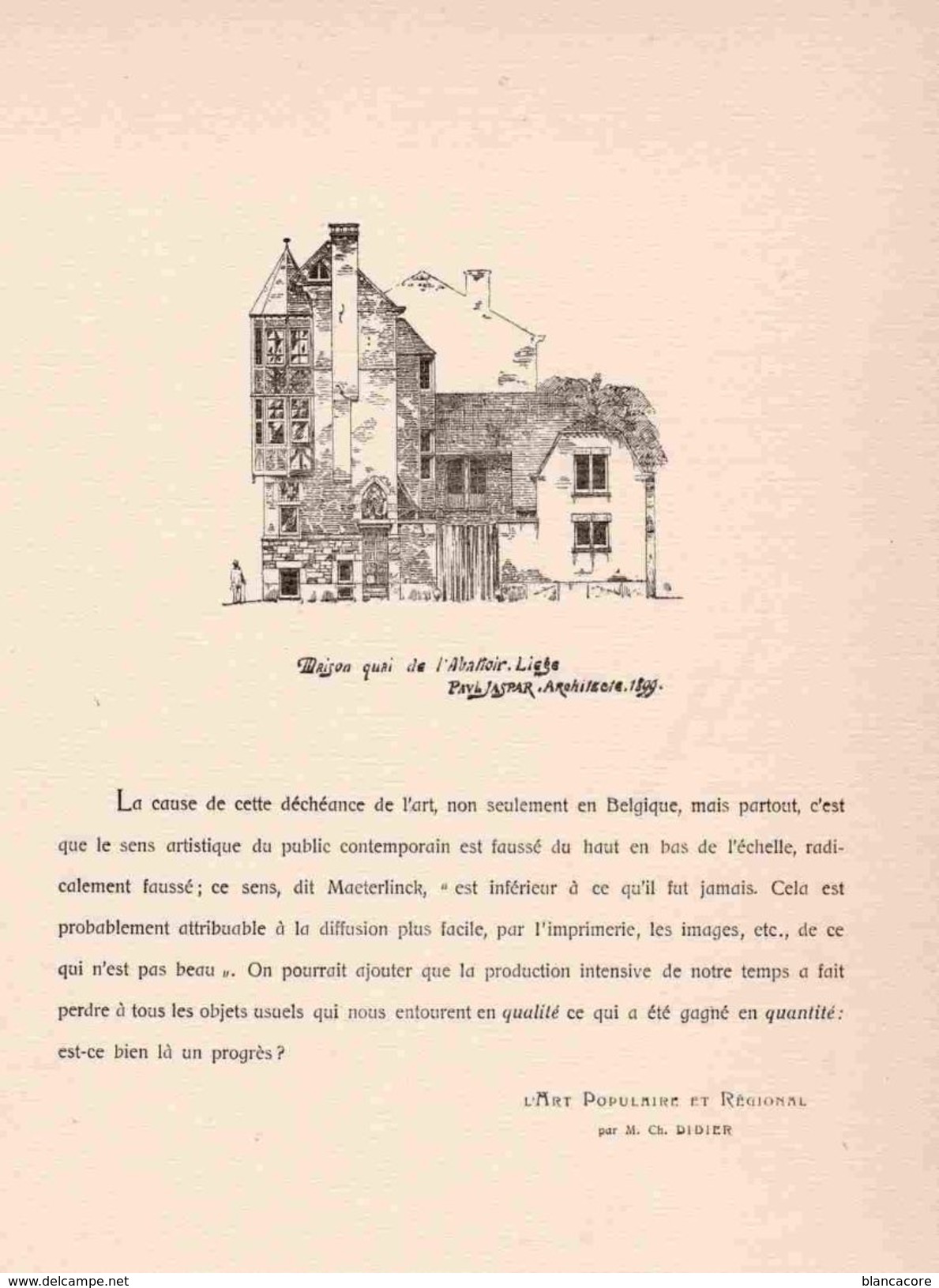 Maison Quai De L' Abattoir à Liège 1899 Planche Architecture - Architectuur