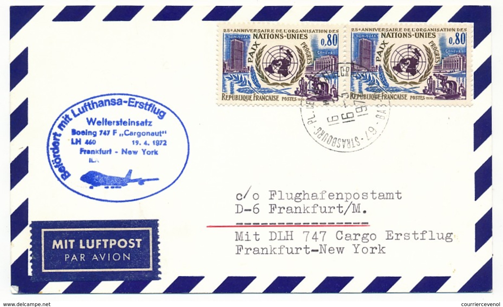 FRANCE - Carte - Premier Vol FRANCFORT => NEW YORK / Boeing 747F Cargonaut - 1972 - First Flight Covers