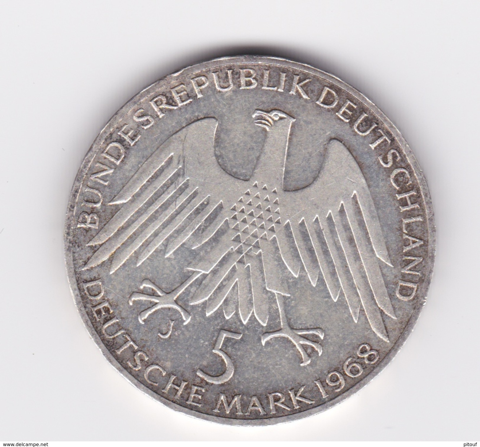 5 Deutsche Mark  Argent 1968 J  Raiffeinsen SUP Patine Au Revers - 5 Mark