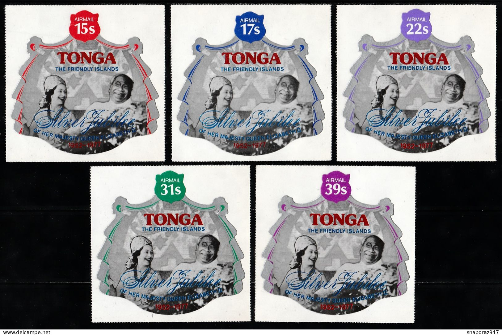 1977 Tonga 25th Coronation Majesty Elizabeth Flags Set Adhesive Car35 - Case Reali