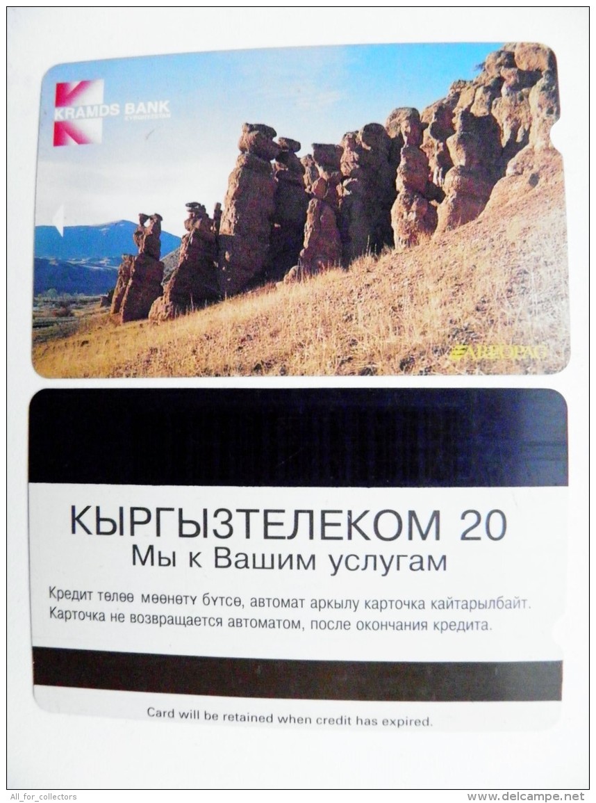 Landscape Rocks Mountains Phone Card From KYRGYZSTAN 20un. Alcatel Magnetic Kramds Bank Aeropag - Kyrgyzstan