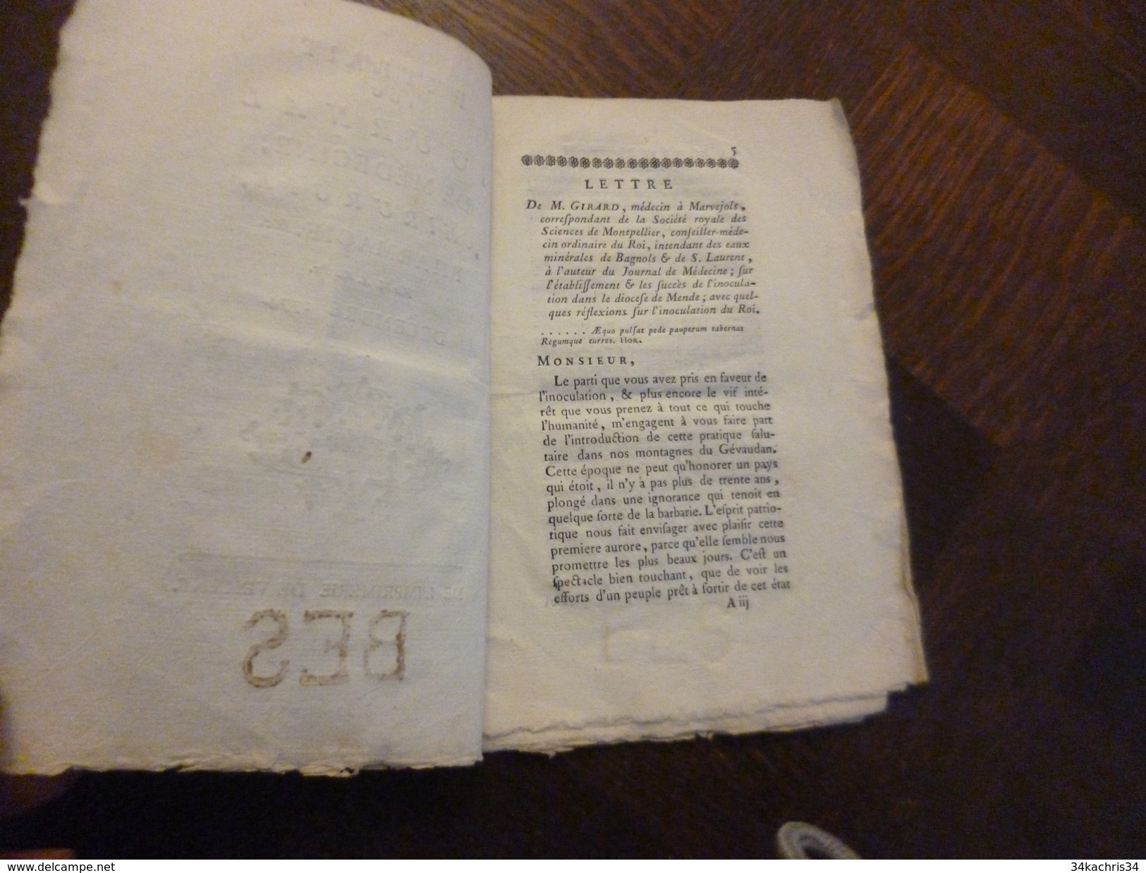 Extrait Journal De Médecine Chirurgie Pharmacie A.Roux 1774 A Propos De L'Inoculation Dans Le Gévaudan Lozère Girard - 1701-1800