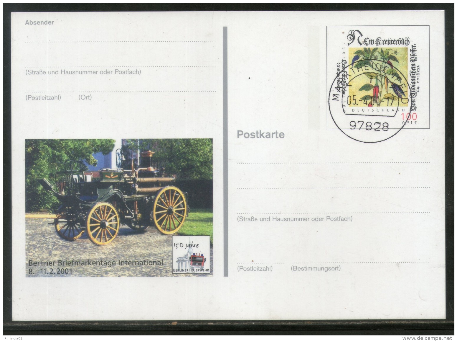 Germany 2001 Fire Engine Automobile Transport Post Card MINT # 16109 - Sonstige (Land)