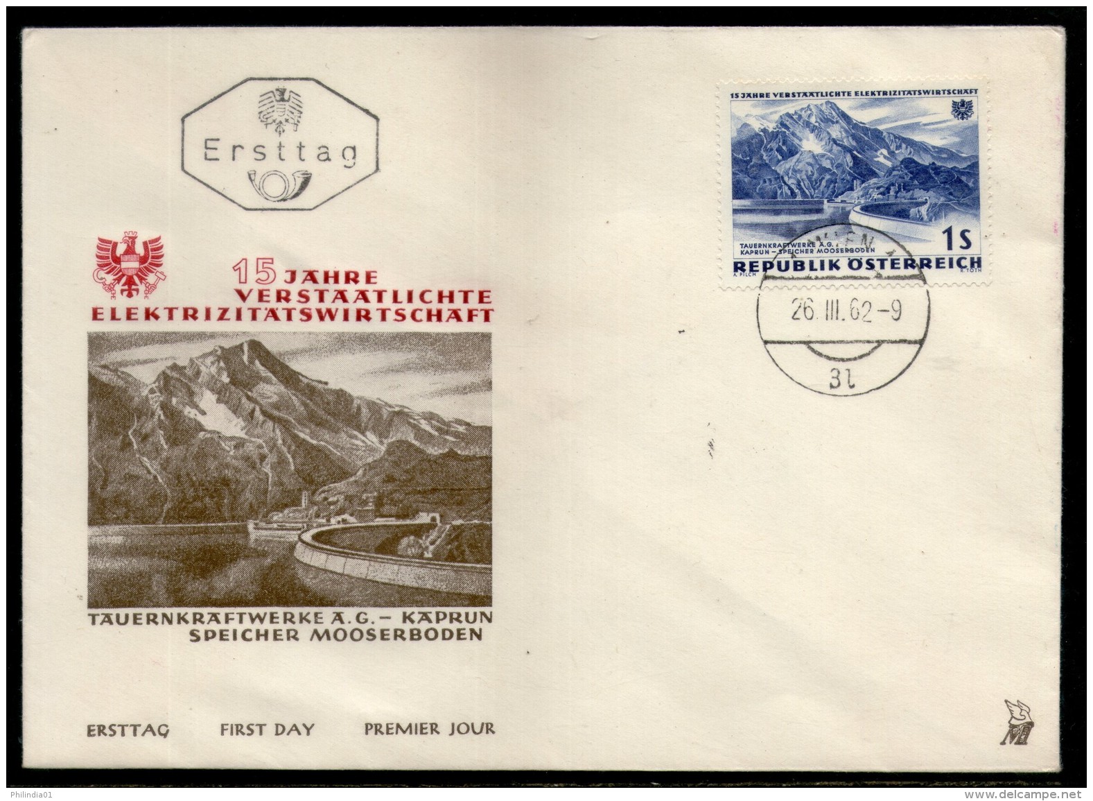 Austria 1962 Hydroelectric Power Plant Mountain Energy Science Sc 676 FDC # 7578 - Electricity