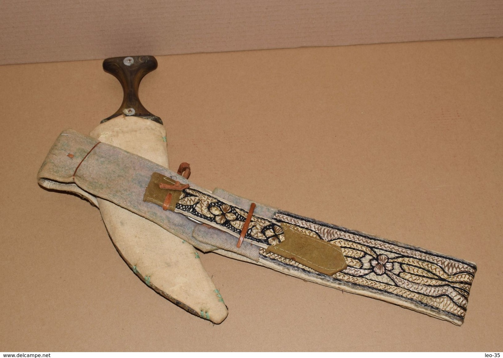 Couteau Ancien Jambiya Avec Ceinture  - Poignard Janbiya Du YEMEN - Knives/Swords