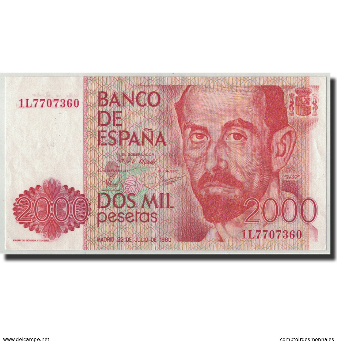 Billet, Espagne, 2000 Pesetas, 1980, 1980-07-22, KM:159, SUP - [ 4] 1975-… : Juan Carlos I