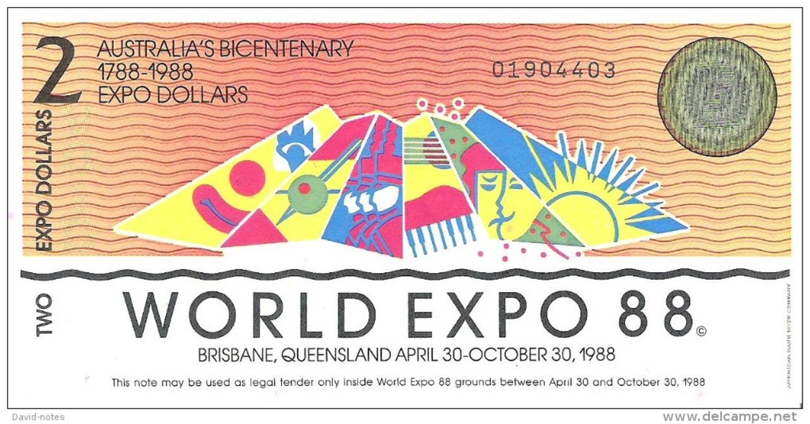 Australia - World Expo 1988 - 2 Dollars 1988 - Unc - Other & Unclassified