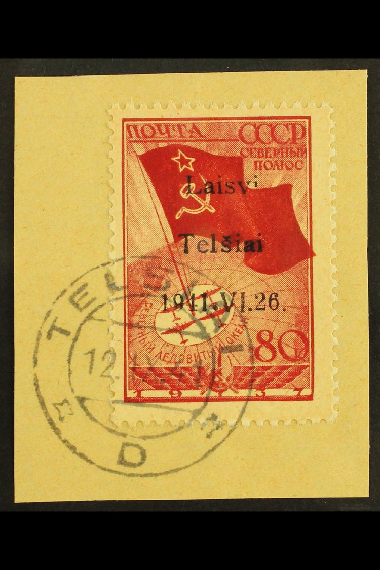 6276 TELSIAI (TELSCHEN) 1941 80k Bright Scarlet & Carmine-red North Pole Flight With "Laisvi Telsiai" Local Overprint Ty - Other & Unclassified
