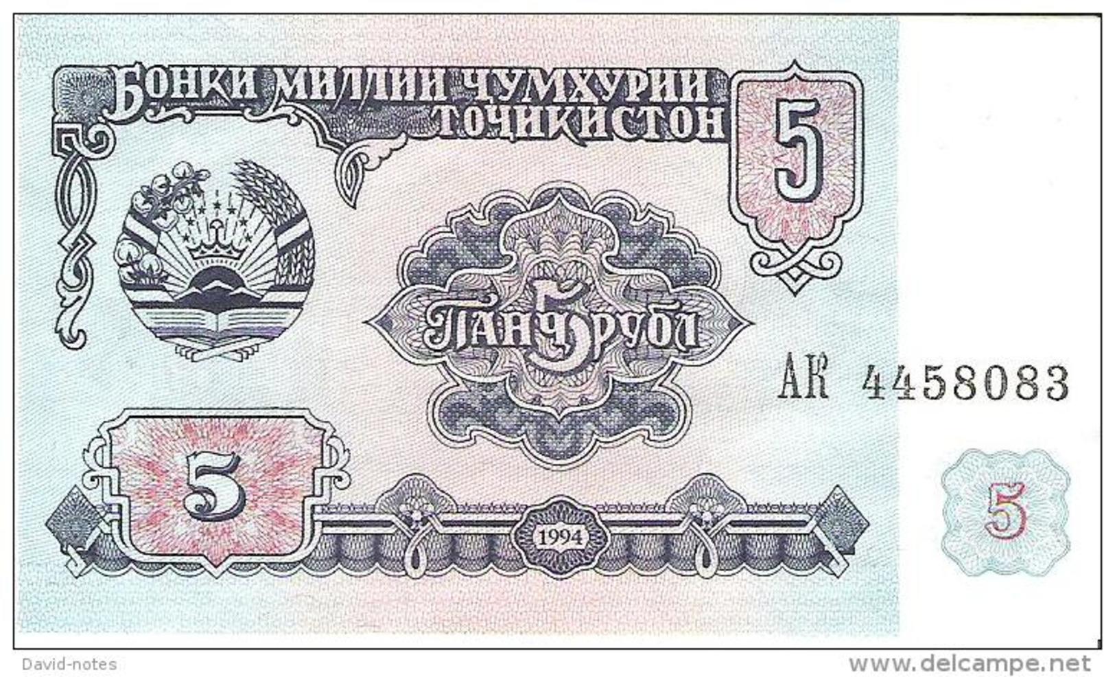 Tajikistan - Pick 2 - 5 Rubles 1994 - Unc - Tajikistan