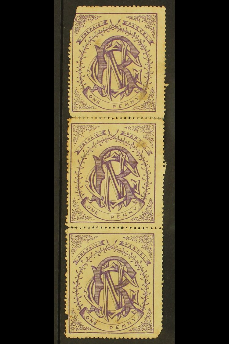 7842 NATAL NATAL GOVERNMENT RAILWAY 1880 1d Violet Unused Vertical Strip Of Three (top Pair Reattached), Faults As Usual - Unclassified