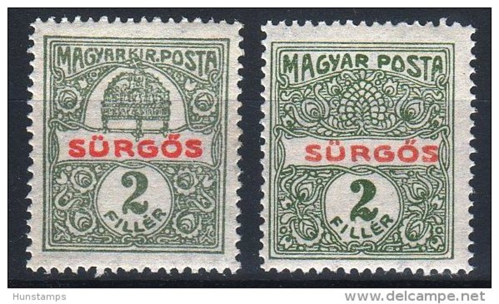 Hungary 1916-1919. SURGOS 1., Magyar Kir. Posta 2., Magyar Posta In Pairs MNH (**) Michel:180 + 291 - Unused Stamps