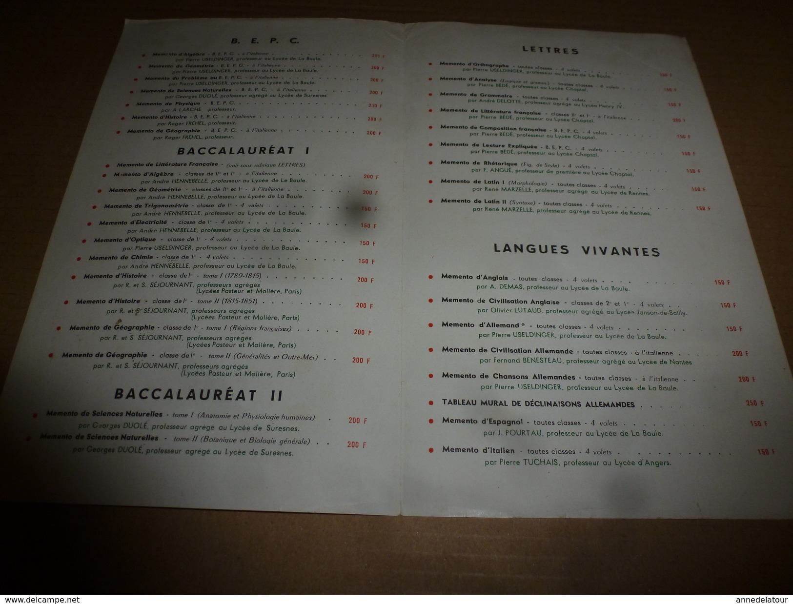 1956  La Baule  MEMENTO USEL Pour La Révision à L'approche Des Examens, Etc - Unclassified