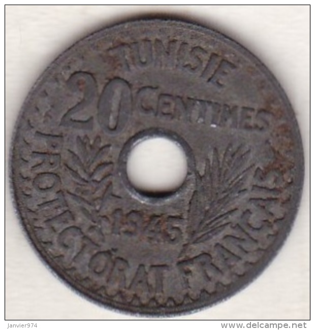 TUNISIE .PROTECTORAT FRANCAIS .20 CENTIMES 1945 .ZINC - Tunisia