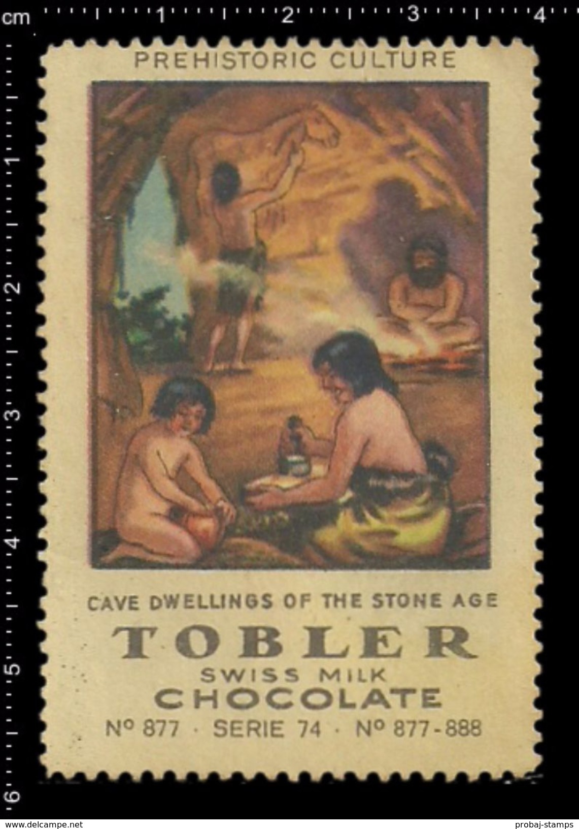 Swiss Poster Stamp, Reklamemarke, Vignette, Tobler, Chocolate, Prehistory, Vorgeschichte, Cave Men, Höhlenmensch - Préhistoire